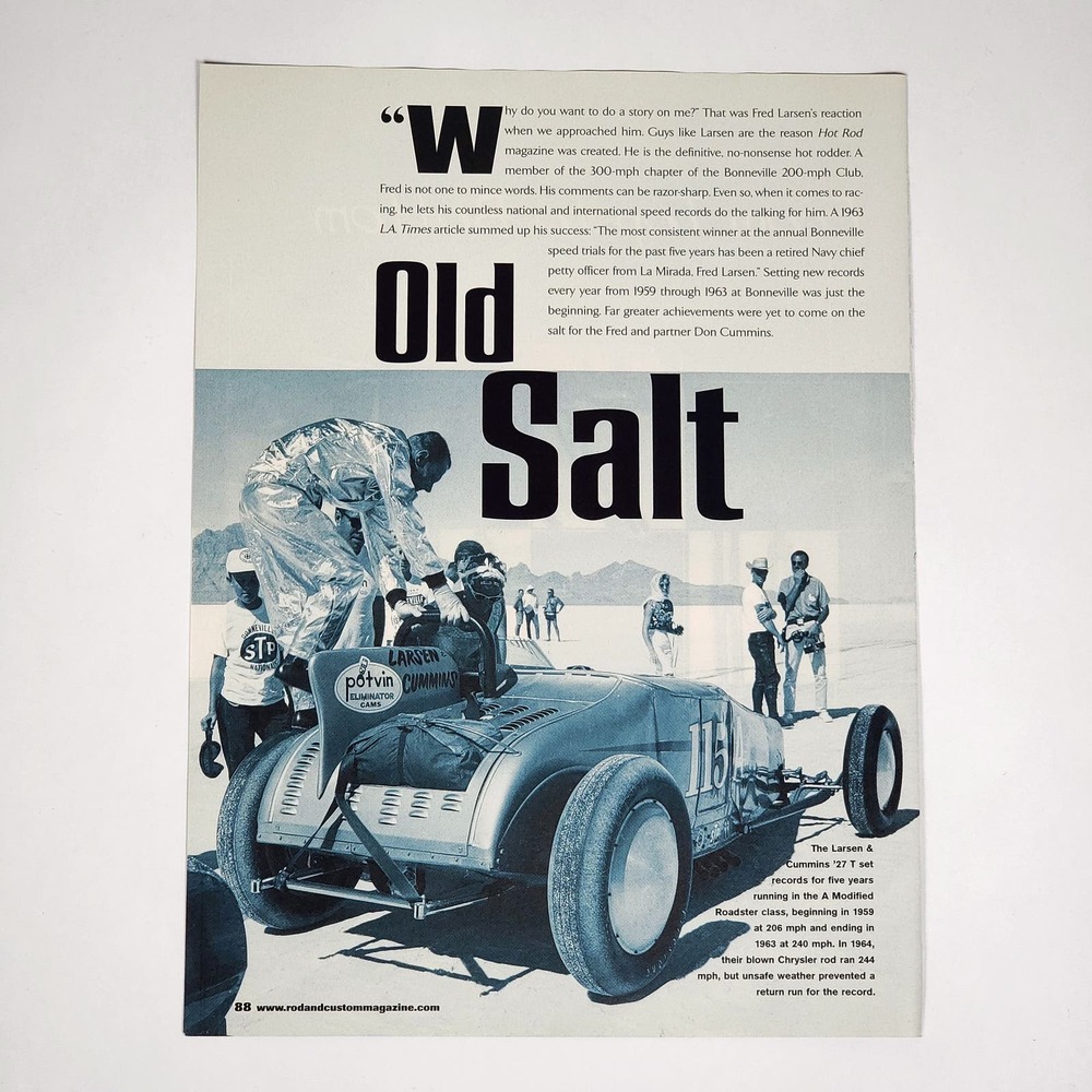 Fred Larsen "Old Salt" 8-Page Pictorial Print Article 2002 Rod & Custom 8.5"x11"